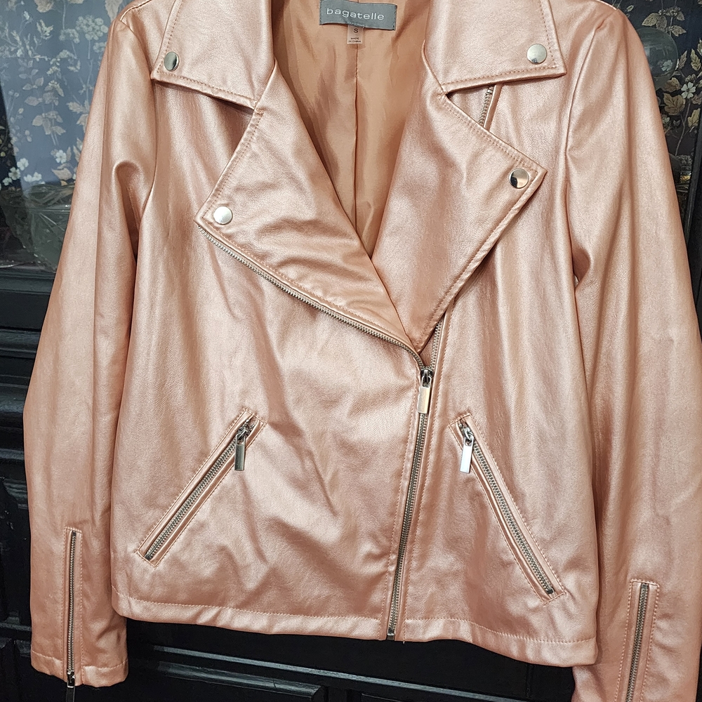 Bagatelle Gold Leather Jacket Asymmetrical Moto Style